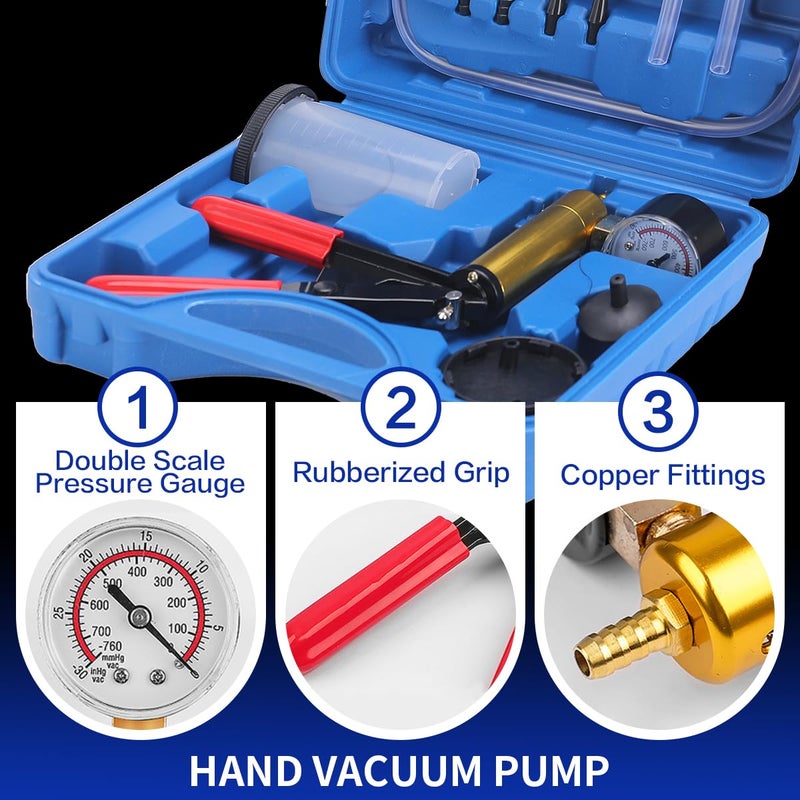Gnhydxfe Brake Bleeder Kit with Hand Held Vacuum Pump and Adapters  with Vacuum Brake Bleeder Pump Pressure Gauge for Automotive Car Motorbike(Black) - Image 4